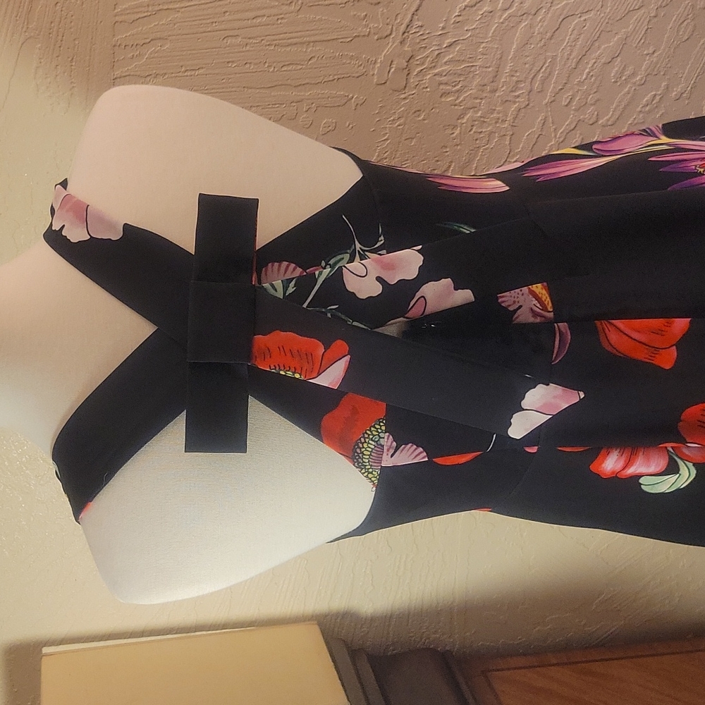 Ann Taylor formal dress. Black with pink and orange flowers.